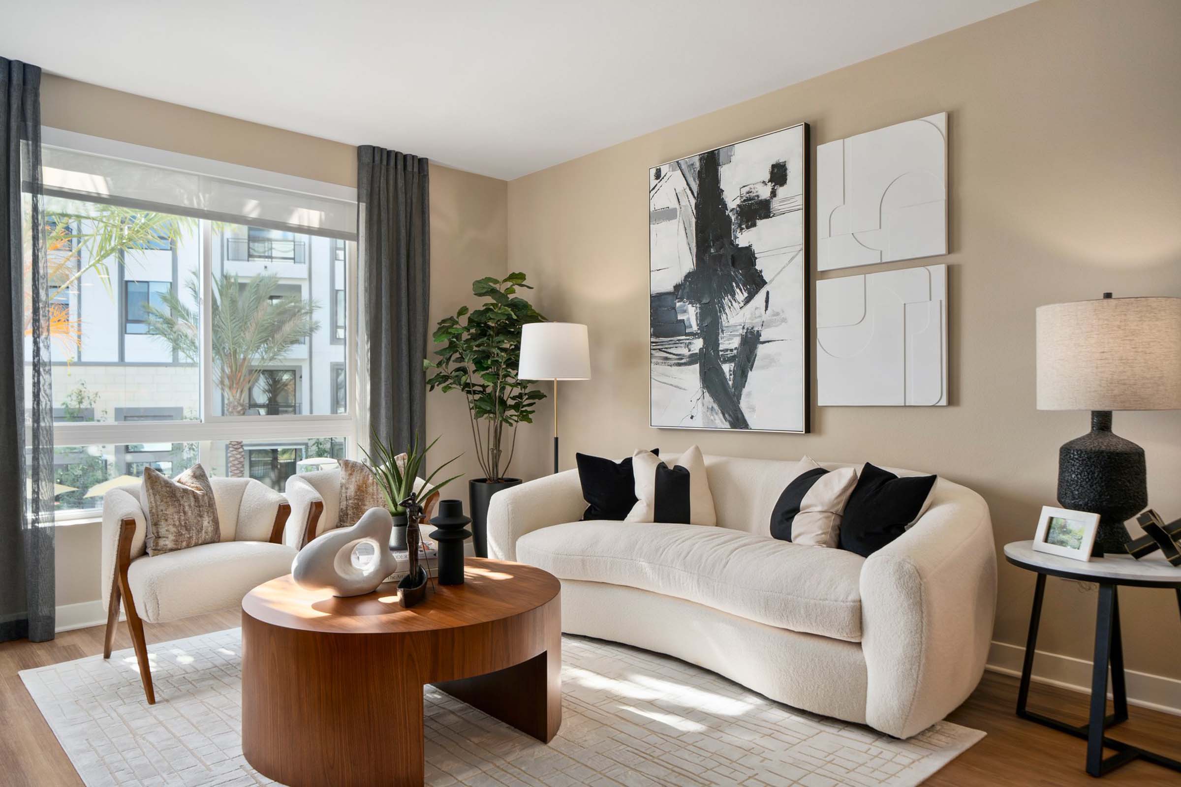 sitting area with brown furniture